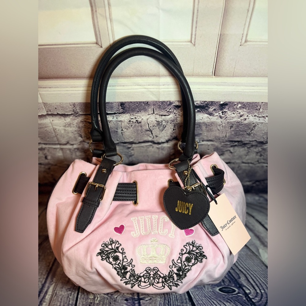 Juicy Couture Retro Chic Pink Velour Tote NWT Christmas - Picture 2 of 7